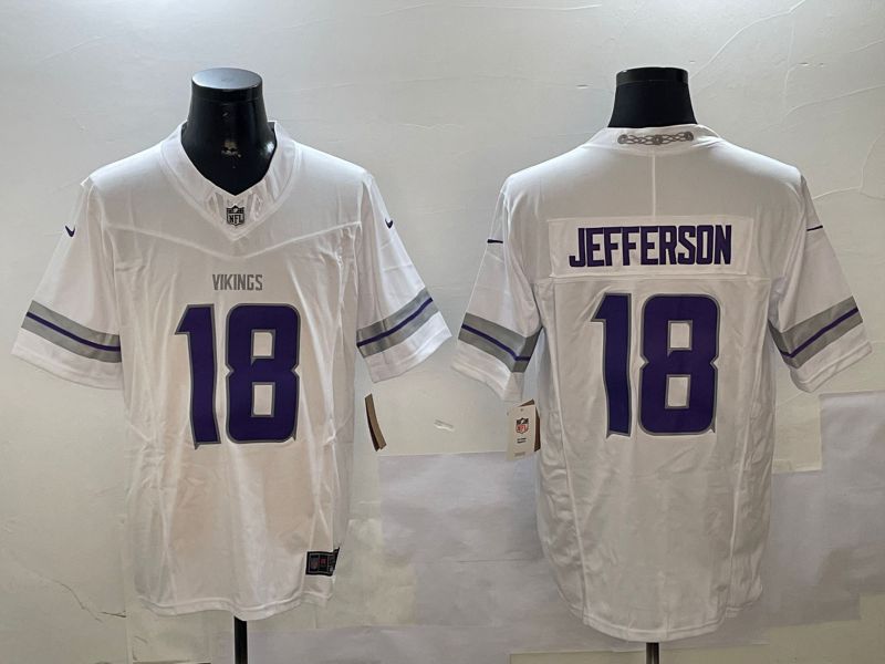 Men Minnesota Vikings #18 Jefferson White Throwback Three generation 2024 Nike Limited NFL Jersey style 1